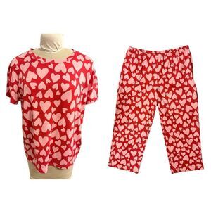 JoySpun Dreamy Soft Collection Pajama Set Pants & Top Hearts Large